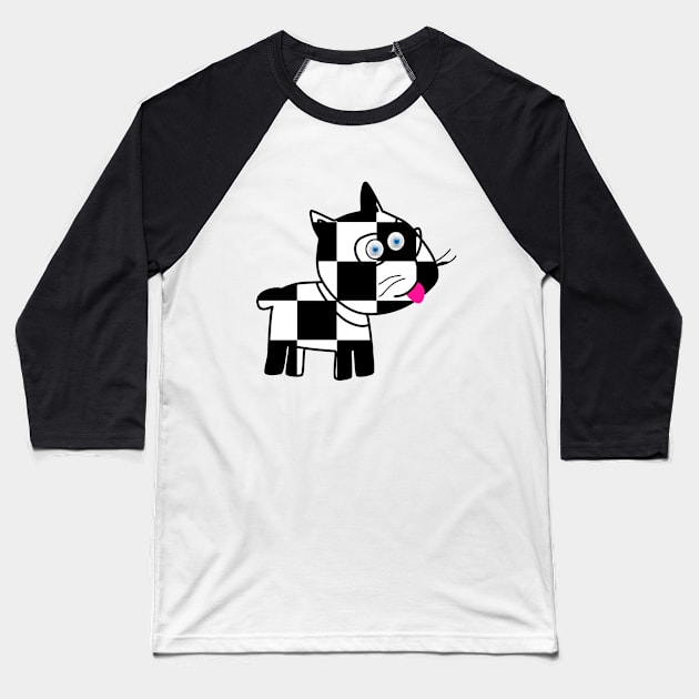 Checkered Doggie Baseball T-Shirt by cameradog